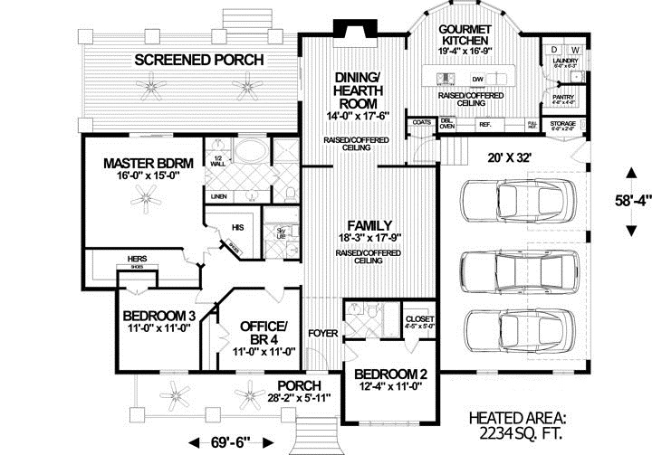 Main Level Floor Plan image of The Kirkwood House Plan